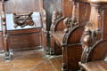Carved choir stalls in Chapel at Chateau D'Ussé. Ussé, France.