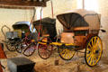Various carriages for fast drives by single trotter in stables at Chateau D'Ussé. Ussé, France.