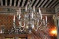 Dining room Dutch silver plated chandelier at Cheverny Chateau. Cheverny, France.