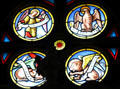 Stained glass with four Evangelists at Cheverny Chateau. Cheverny, France.