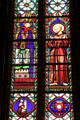 Stained glass showing St. Francis of Assisi receiving stigmata at Orleans Cathedral. France.