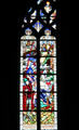 Joan leaves Vaucouleurs panel from life of Joan of Arc stained glass windows by J. Galland & E. Gibelin at Orleans Cathedral. France.
