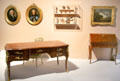 French writing desks under painting & silver vessels of era at Orleans Beaux Arts Museum. Orleans, France.