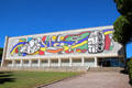 Mosaic, celebrating sports & designed for Hanover Museum, on facade of Musée National Fernand Léger. Biot, France.