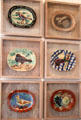 Section of ceramic plate display featuring birds by Pablo Picasso at Picasso Museum. Antibes, France.