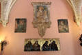 Medieval religious art on interior court wall at Villa Ephrussi de Rothschild. Saint Jean Cap Ferrat, France.