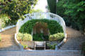 Curved double staircase leading to lower gardens at Villa Ephrussi de Rothschild. Saint Jean Cap Ferrat, France.