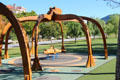 Children's play area with wooden octopus at Promenade du Paillon. Nice, France.