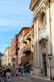 Buildings along Rue St François de Paule including former Dominican Church in Old Nice. Nice, France.