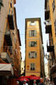 Narrow building just off Place Rossetti in Old Nice. Nice, France.