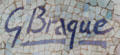Signature of Georges Braque in mosaic pond floor at Fondation Maeght. St Paul de Vence, France.