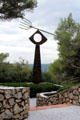 Miró fork atop spire sculpture in Miró Labyrinth at Fondation Maeght. St Paul de Vence, France.