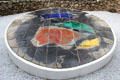 Miró painted mosaic sculpture in Miró Labyrinth at Fondation Maeght. St Paul de Vence, France.