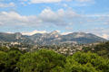 View of the Alps from ramparts. St Paul de Vence, France.