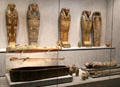 Collection of Egyptian mummy coffins at Beaux-Arts Museum. Lyon, France.