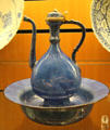 Iranian ceramic blue-glazed pitcher & basin at Beaux-Arts Museum. Lyon, France.