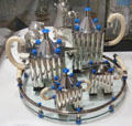 Coffee & tea service in silver & plastic by Michael Graves for Alessi of Italy at Musées des Arts Décoratifs. Lyon, France.