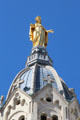 Virgin Mary atop bell tower of Basilique Notre-Dame de Fourvière. Lyon, France.
