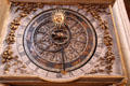 Astronomical clock face giving time, date, position of sun, moon & stars in St John's Cathedral. Lyon, France.