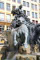 Horse & symbolic France figure on Bartholdi fountain at Place des Terreaux. Lyon, France.