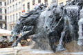 River horses emerging from symbolic river of France on Bartholdi fountain at Place des Terreaux. Lyon, France.
