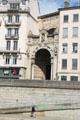 Notre Dame Saint-Vincent church entrance on bank of Saône River. Lyon, France.