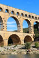 Pont du Gard situated on bedrock of Gard River. Nimes, France.