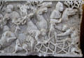 Detail of hunting with nets on carved hunting scene on Roman-era marble sarcophagus at Arles Antiquities Museum. Arles, France.
