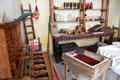Recreation of cloth printing workshop with tools for block printing at Orange museum of art & history. Orange, France.