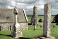 Irish high cross, Temple Conner & Temple Finian at Clonmacnoise. Ireland.