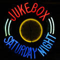 Jukebox Saturday Night clock on neon sign at Hurdy Gurdy Museum of Vintage Radio. Howth, Ireland.