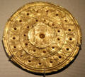 Gold disk from ear-spool from Enniscorthy at National Museum of Ireland Archaeology. Dublin, Ireland