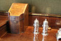 Knife box & silver castors in dining room at Emo Court. Ireland.