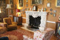 Library with carved marble fireplace at Emo Court. Ireland.