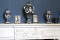 Wedgwood urns on carved marble mantelpiece at Emo Court. Ireland.