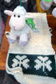 Stuffed toy sheep & scarf souvenirs at Temple Bar. Dublin, Ireland.