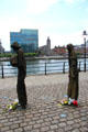 Famine Monument by Rowan Gillespie on Custom House Quay beside River Liffey. Dublin, Ireland.