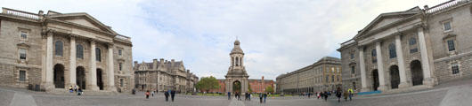 Parliament Square with Campanile panorama at Trinity College. Dublin, Ireland.