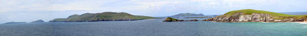Panorama of Blasket Islands viewed from Dingle Peninsula. Ireland.
