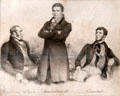 Graphic of politicians Thomas Steele, Daniel O'Connell & Norman Mahon at Derrynane House. Ireland.