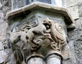 Carved nave corbel with dog & cockerel or peacock by Ballintuber Master at Boyle Abbey. Knocknashee, Ireland.