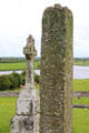 Replica of North Cross shaft with swirls at Clonmacnoise. Ireland.