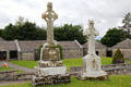 Celtic crosses over museum buildings at Clonmacnoise. Ireland.