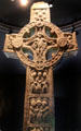 Cross of Scriptures features Crucifixion in wheel at Clonmacnoise museum. Ireland.
