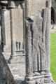 Cloister enclosure carving of figure carrying staff between double columns at Jerpoint Abbey. Ireland.
