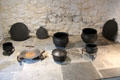 Collection of antique & modern iron cooking pots & griddles at Rothe House. Kilkenny, Ireland.