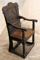Great chair with carved back in keep at Cahir Castle. Cahir, Ireland.