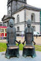 Bronze chairs sculpted to depict Strongbow & wife Aoife before Waterford Christ Church Cathedral. Waterford, Ireland.