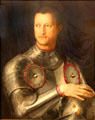 Portrait of Cosimo I in Armor by Bronzino at Uffizi Gallery. Florence, Italy.