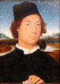 Portrait of man holding letter by Hans Memling at Uffizi Gallery. Florence, Italy.